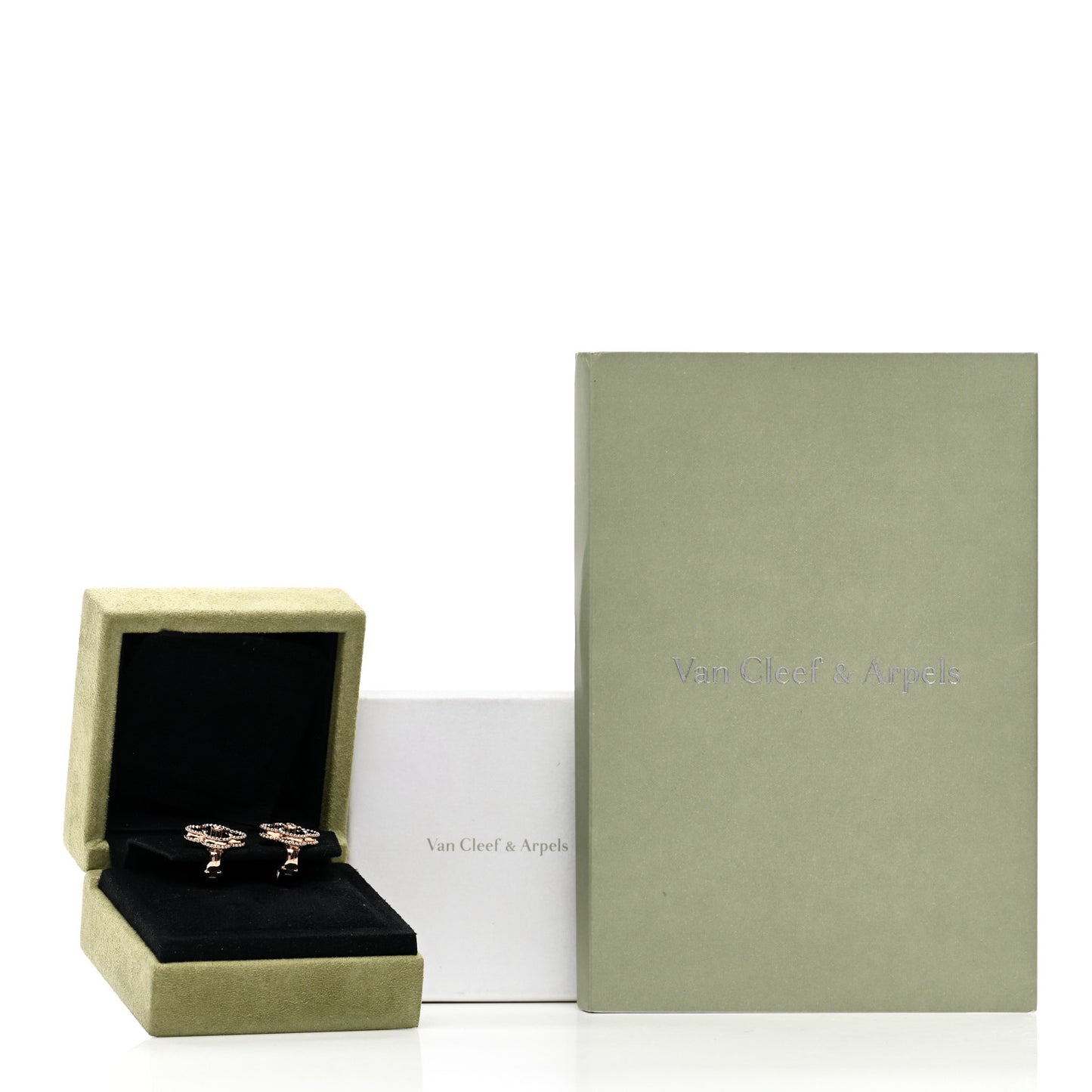18K Rose Gold Diamond Black Onyx Vintage Alhambra Earrings