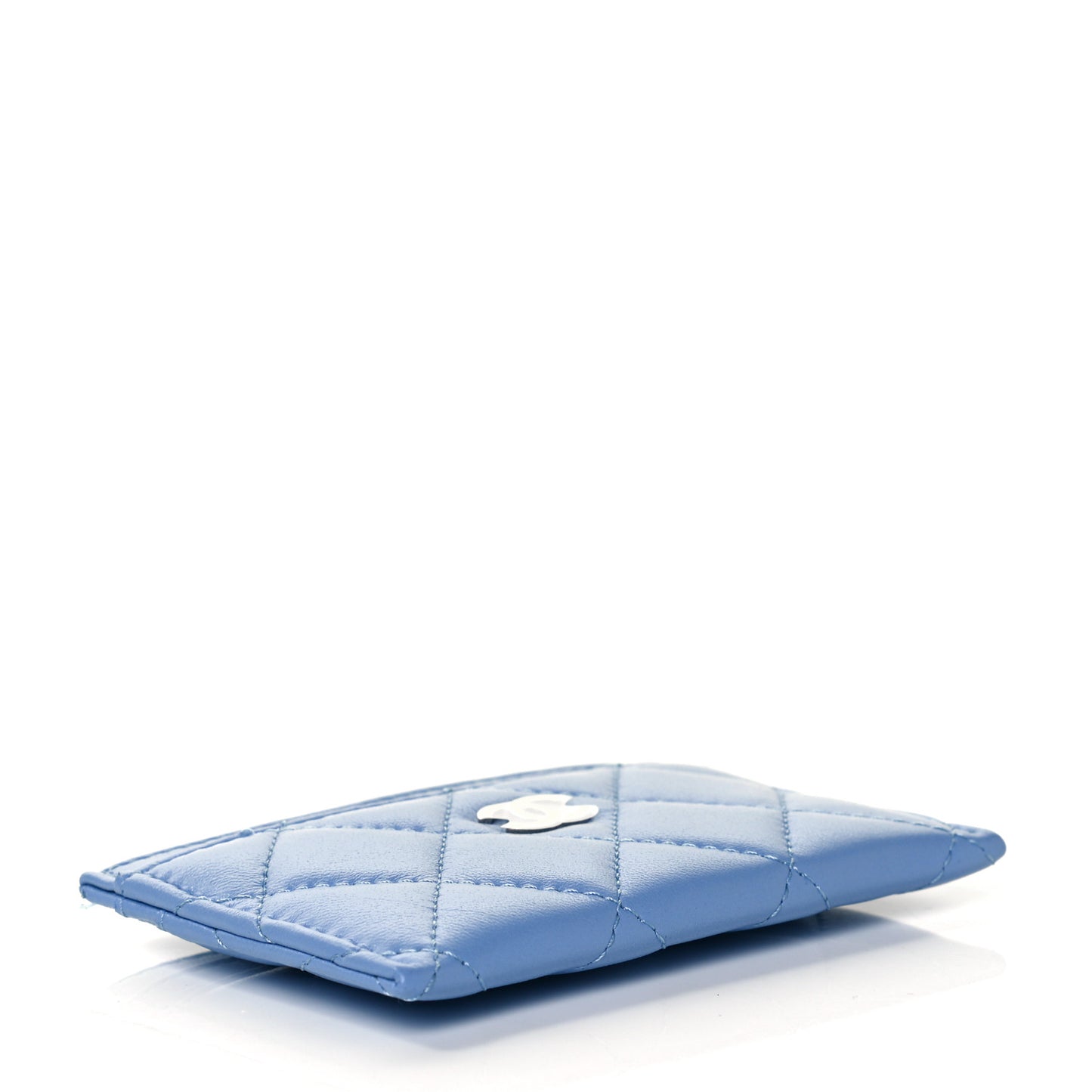 Lambskin Quilted Card Holder Light Blue