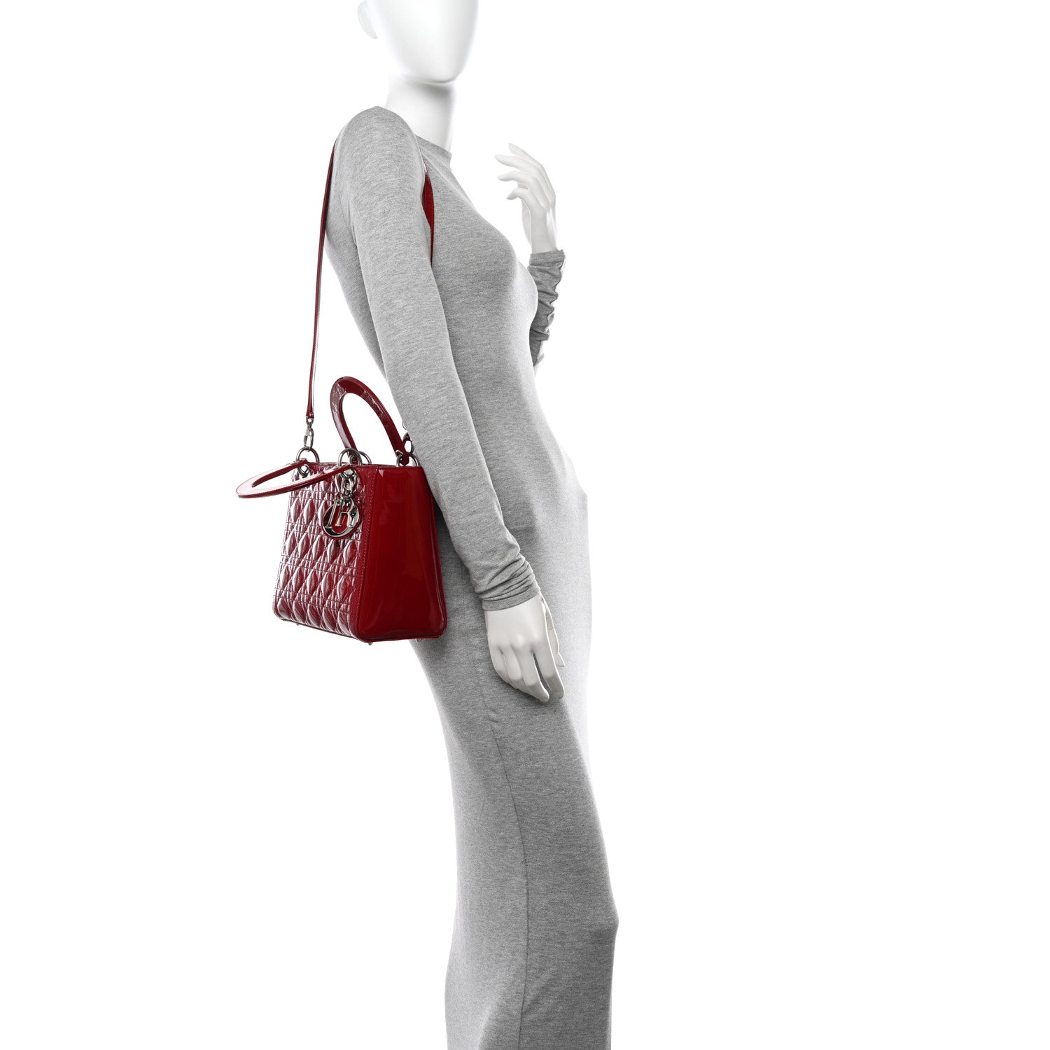 Christian Dior Patent Cannage Medium Lady Dior Burgundy Red 2 of 10