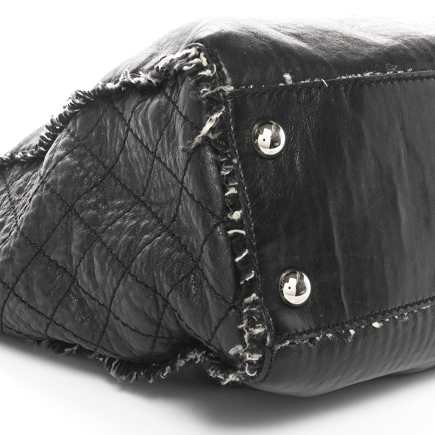 Glazed Calfskin Tweed Tweedy Shopping Tote Black