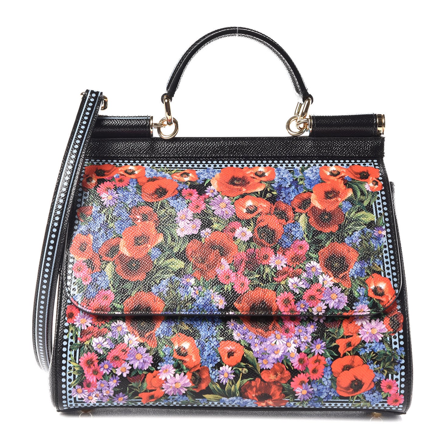 Dauphine Floral Print Medium Miss Sicily Satchel Black