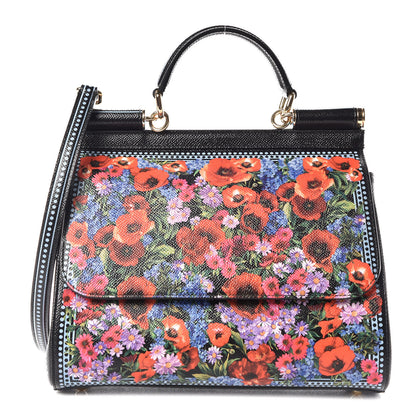 Dolce & Gabbana Dauphine Floral Print Medium Miss Sicily Satchel Black 1 of 10