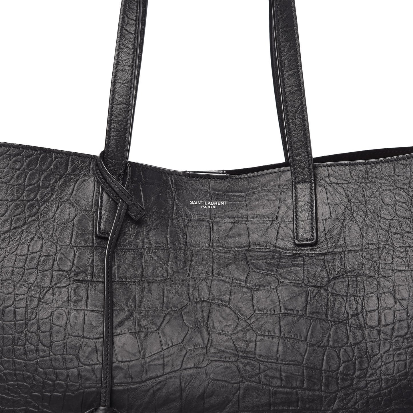 Calfskin Crocodile Embossed Large Shopper Tote Black