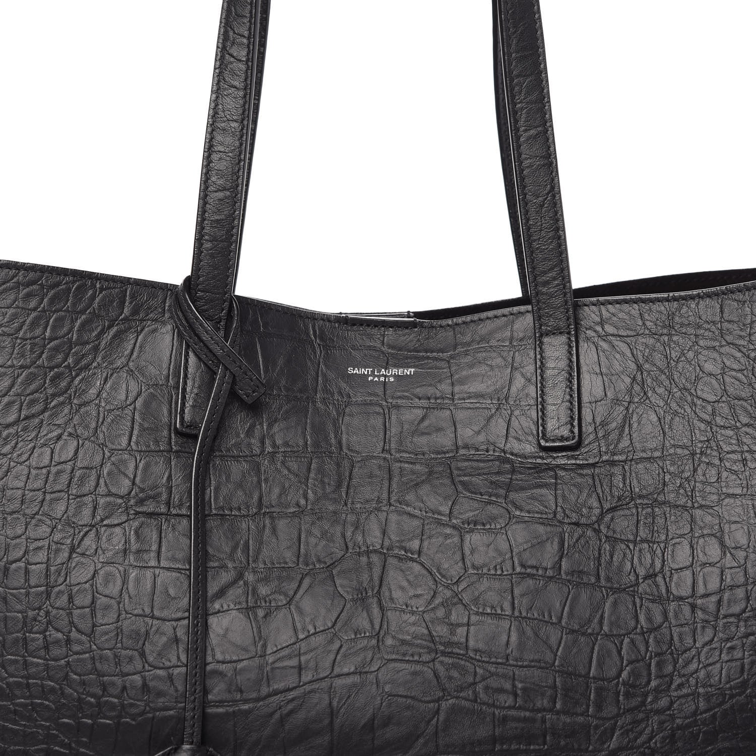 Saint Laurent Calfskin Crocodile Embossed Large Shopper Tote Black 11 of 12