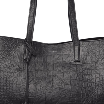 Saint Laurent Calfskin Crocodile Embossed Large Shopper Tote Black 11 of 12