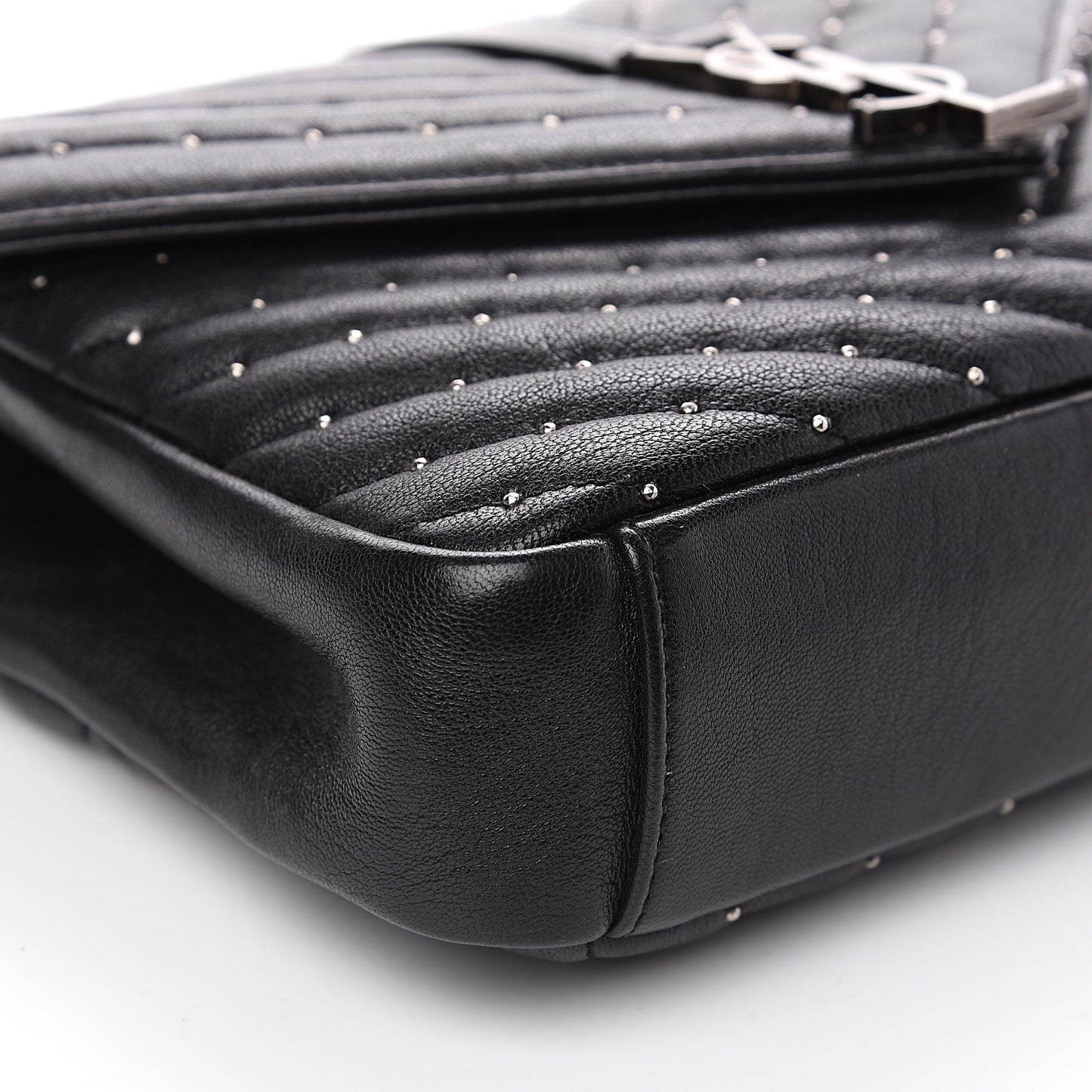 Lambskin Matelasse Chevron Studded Monogram Medium College Bag Black