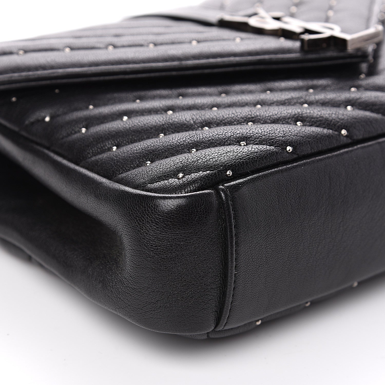 Saint Laurent Lambskin Matelasse Chevron Studded Monogram Medium College Bag Black 9 of 14