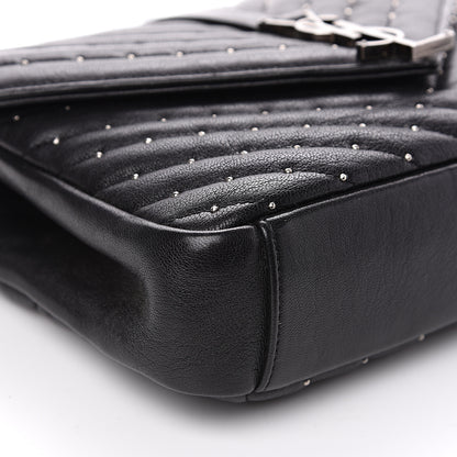 Saint Laurent Lambskin Matelasse Chevron Studded Monogram Medium College Bag Black 9 of 14