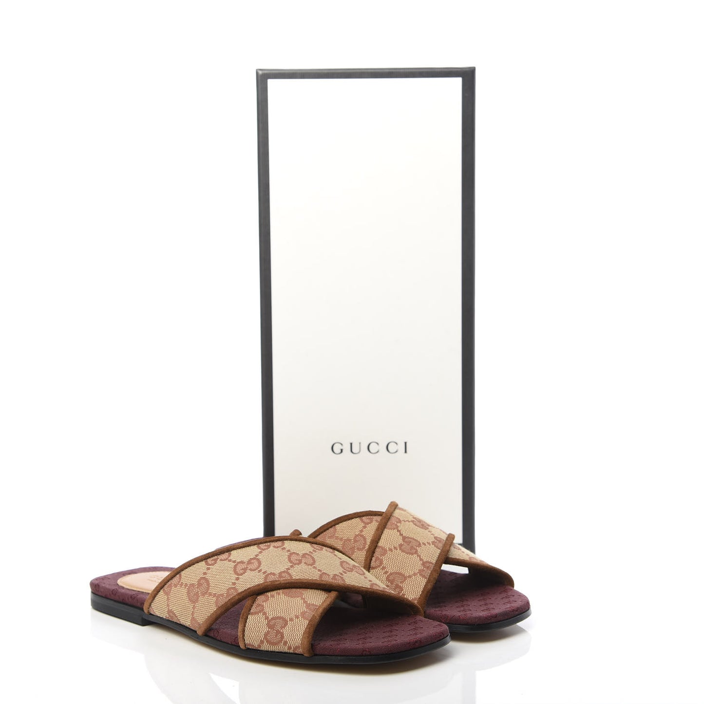 GG Monogram Suede Womens Criss Cross Slide Sandals 35.5 Beige Ruggine Cuir