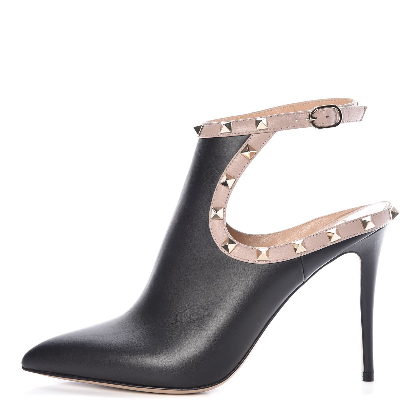 Calfskin Rockstud Open Back Ankle Booties 40 Black Poudre