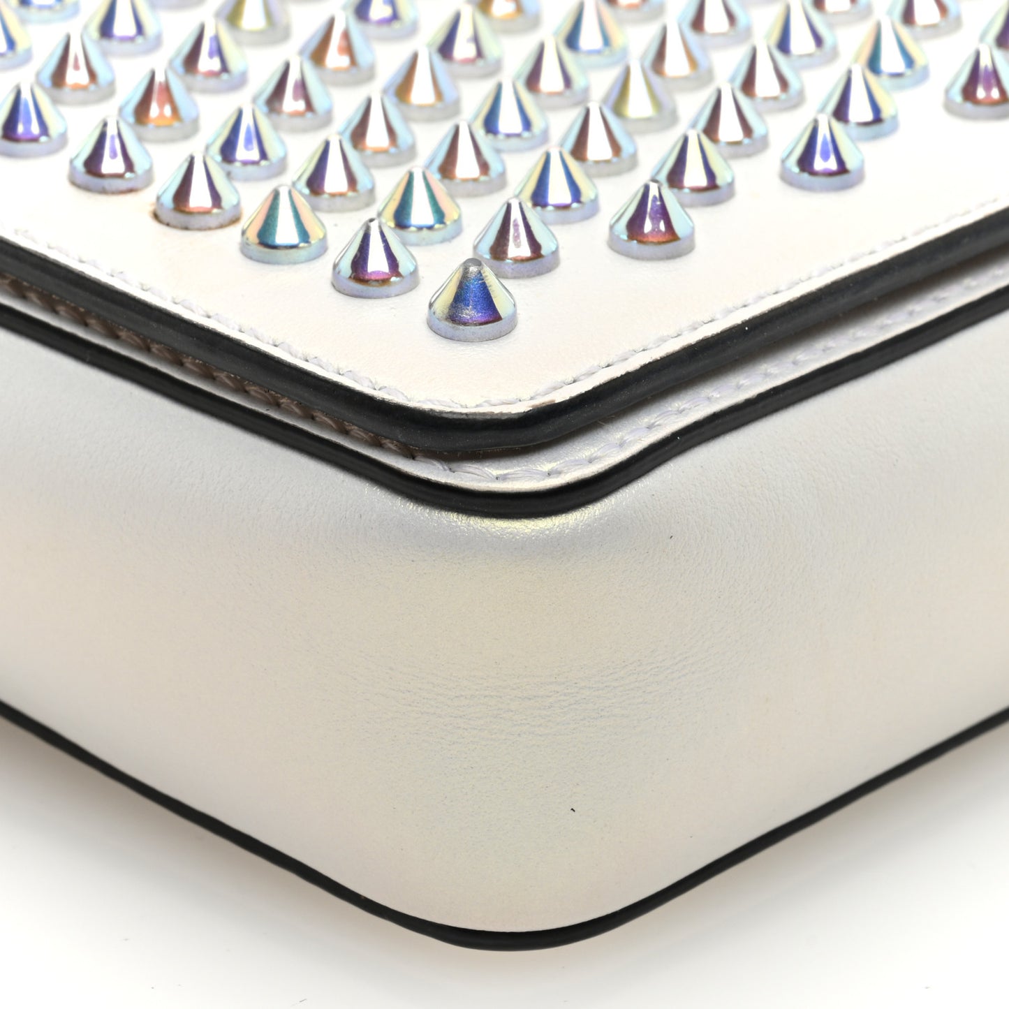 Metallic Calfskin Spiked Zoompouch Crossbody Snow Silver