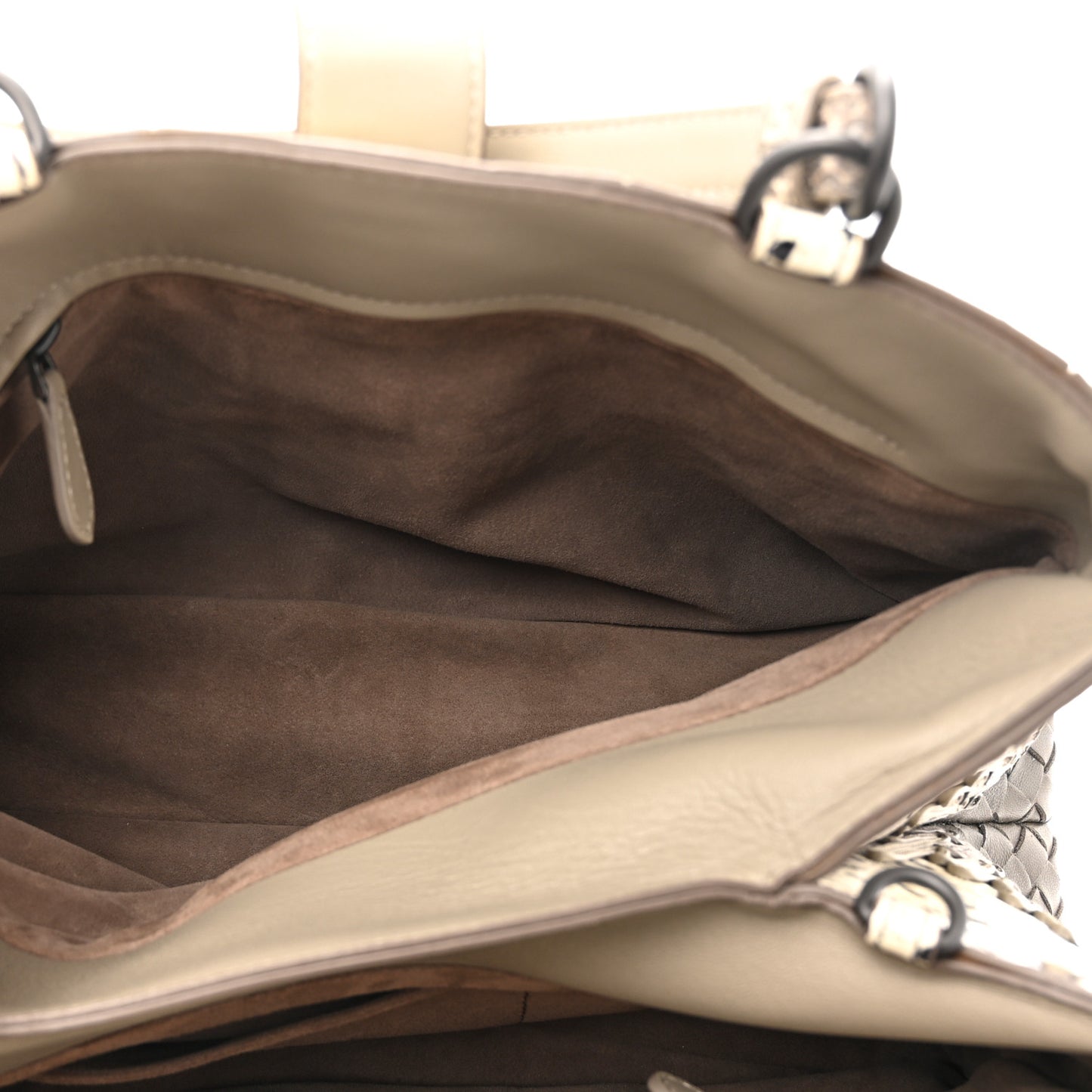 Nappa Intrecciato Snakeskin Small Flow Wave Tote Taupe Multicolor