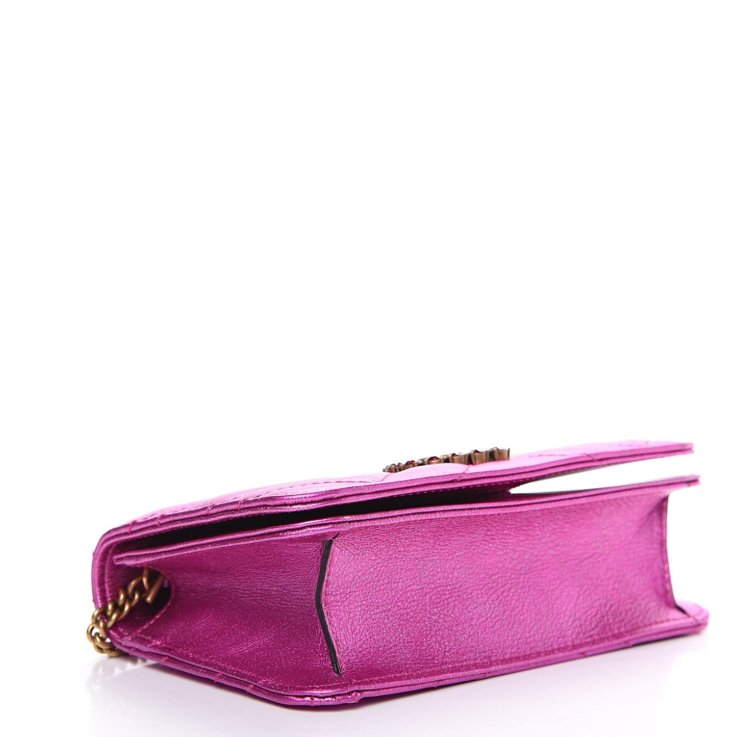 Metallic Calfskin Matelasse Crystal GG Marmont Mini Bag Fuchsia