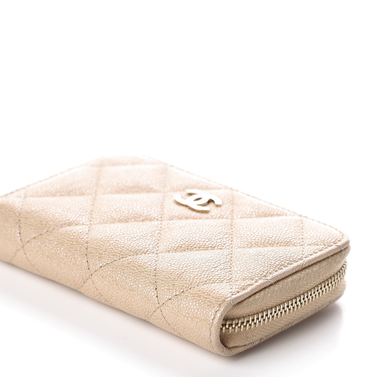Chanel Iridescent Caviar Quilted Zip Around Coin Purse Beige 8 of 9