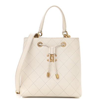 Chanel Caviar Diamond Stitched CC Bucket Drawstring Bag White 1 of 14
