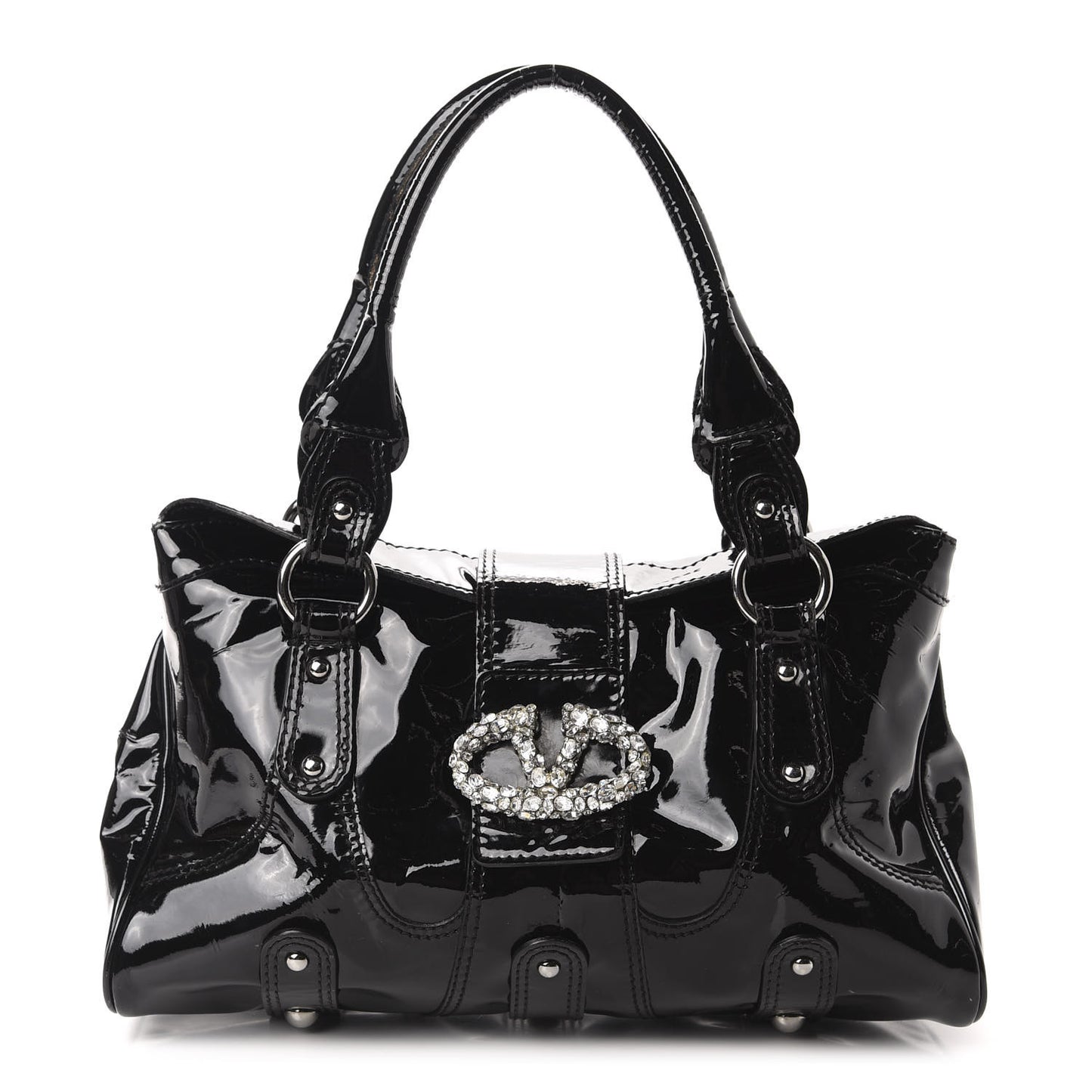 Patent Crystal Catch Satchel Black