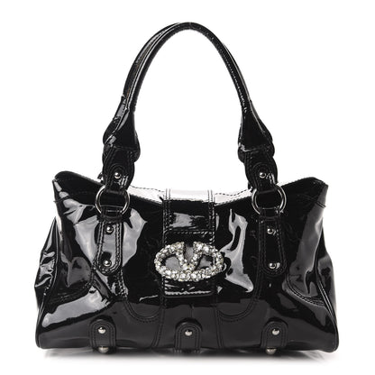 Valentino Garavani Patent Crystal Catch Satchel Black 1 of 10