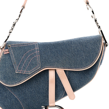 Christian Dior Patent Denim Jeans Saddle Bag Blue Pink 8 of 15