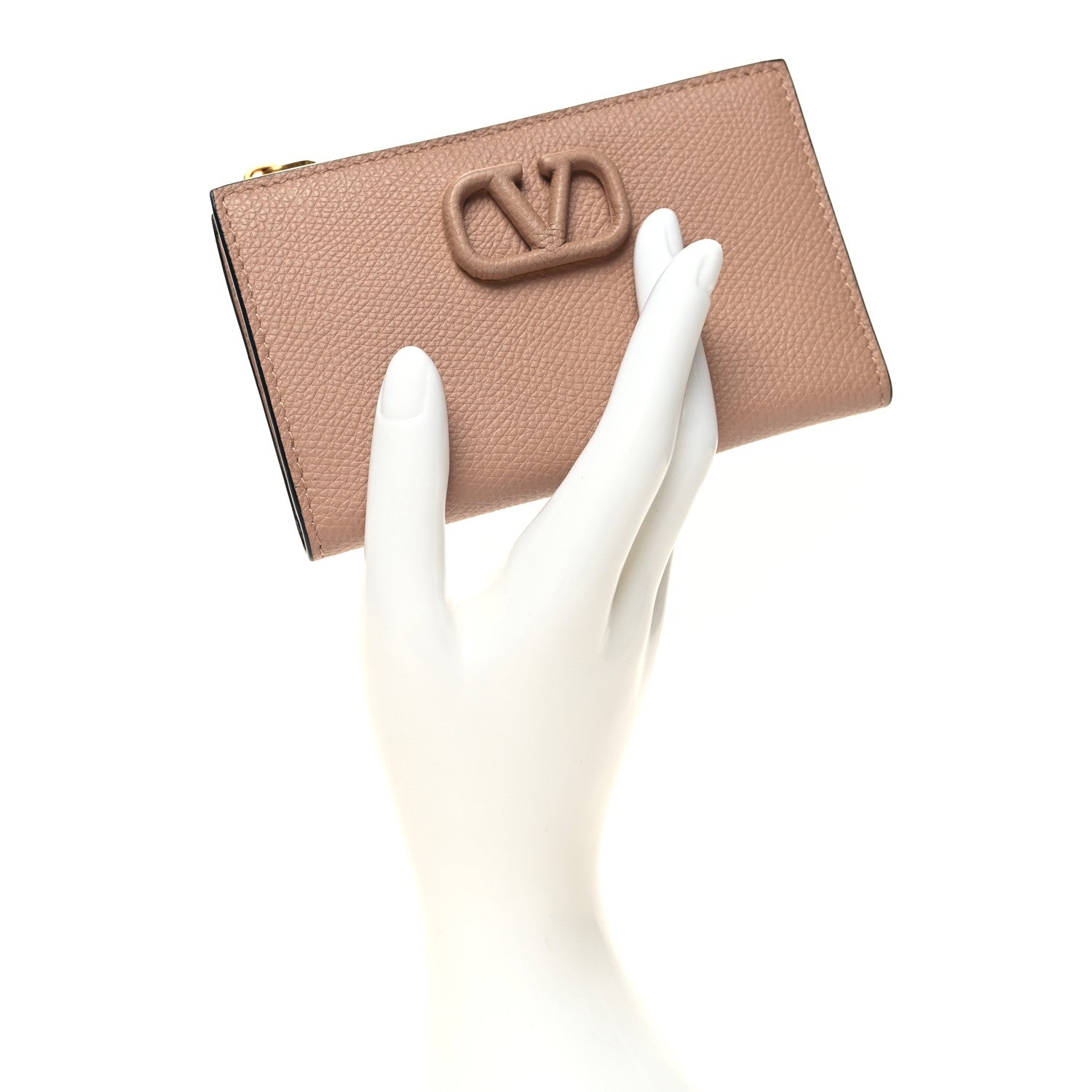 Valentino Garavani Calfskin Vlogo Zip Wallet Rose Cannelle 2 of 8