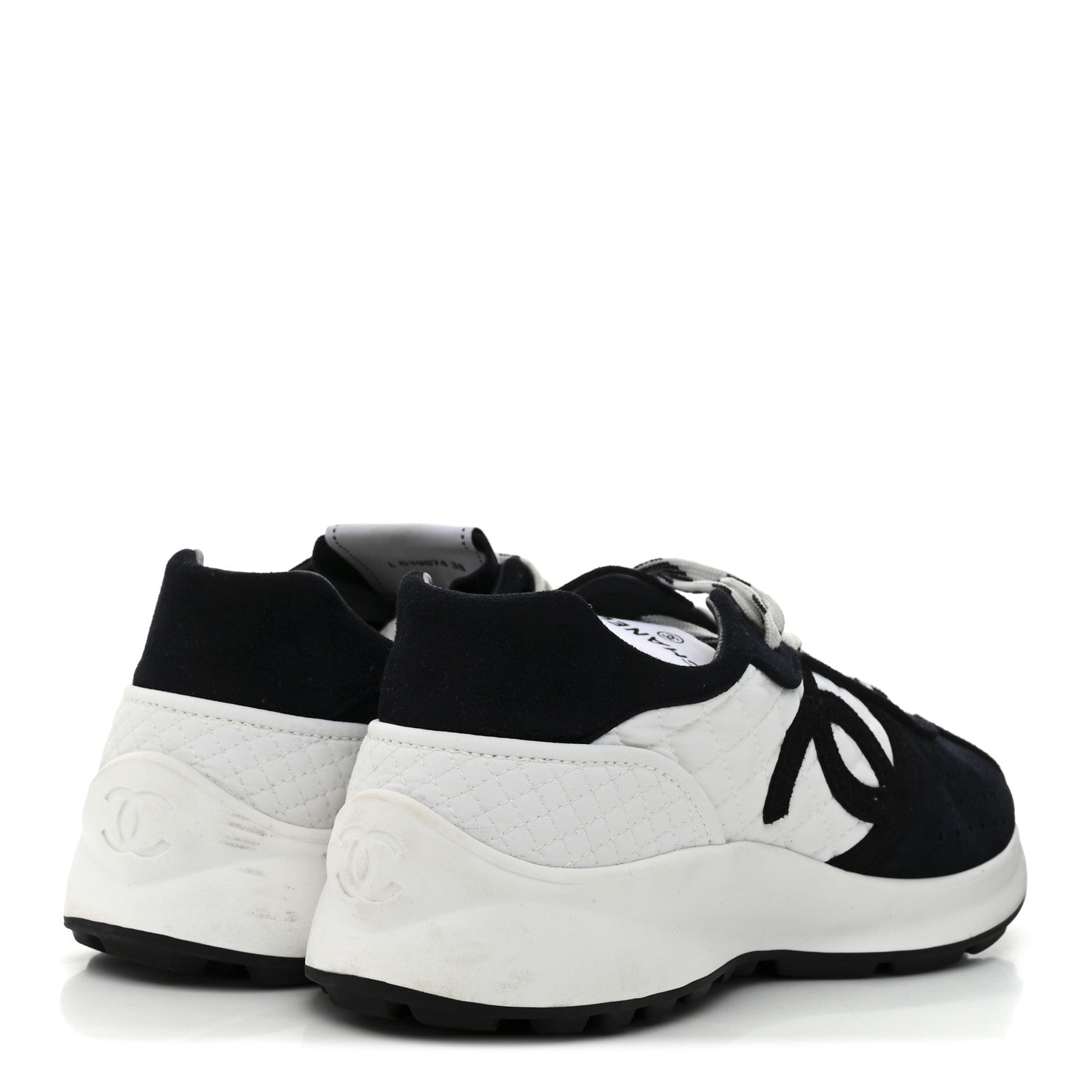 Chanel Fabric Suede Kidskin CC Sneakers 38 Dark Navy White 5 of 10