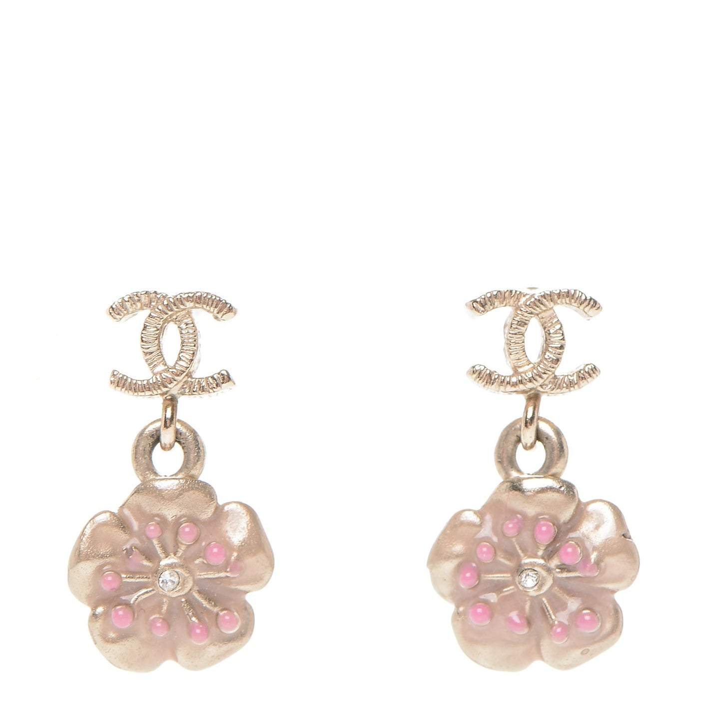 Enamel CC Camellia Earrings Gold Pink