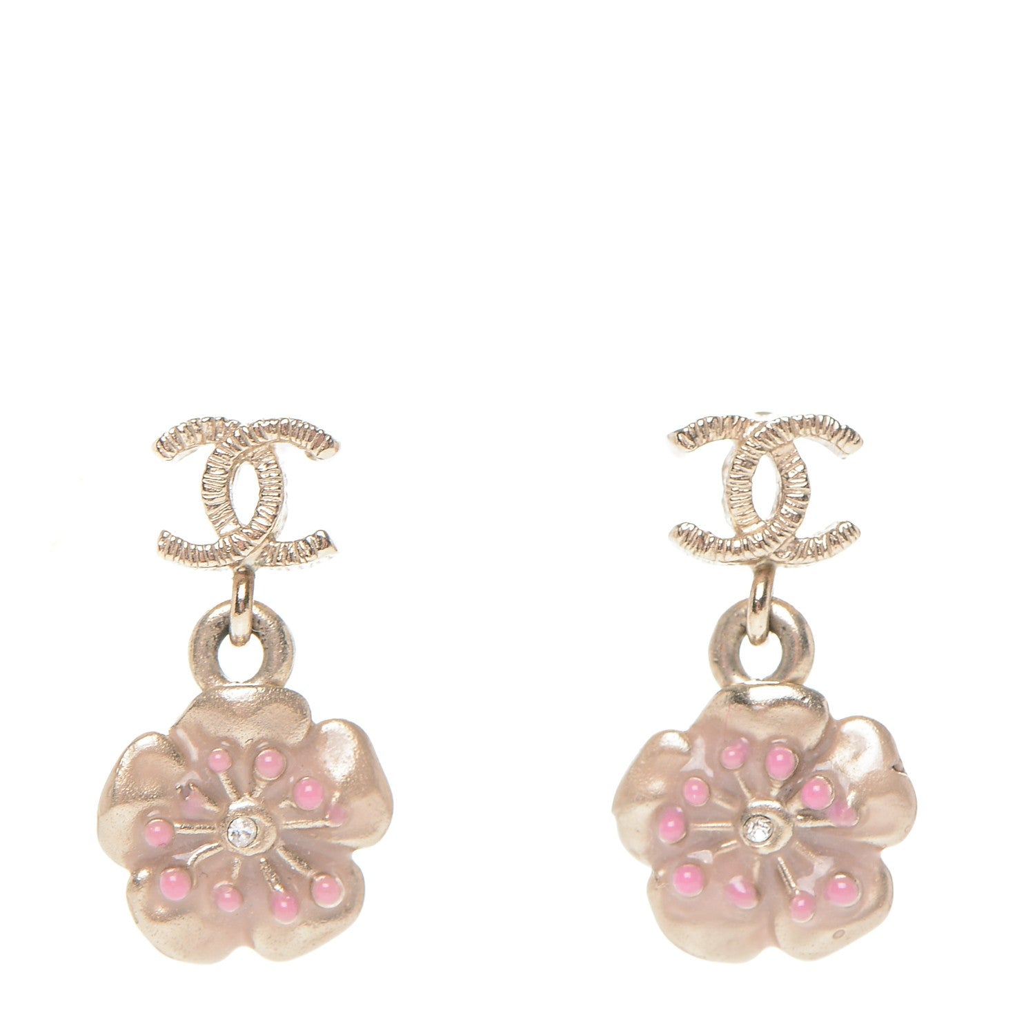 Chanel Enamel CC Camellia Earrings Gold Pink 1 of 4