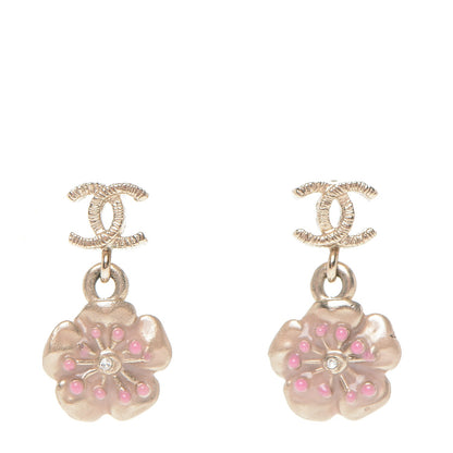 Chanel Enamel CC Camellia Earrings Gold Pink 1 of 4