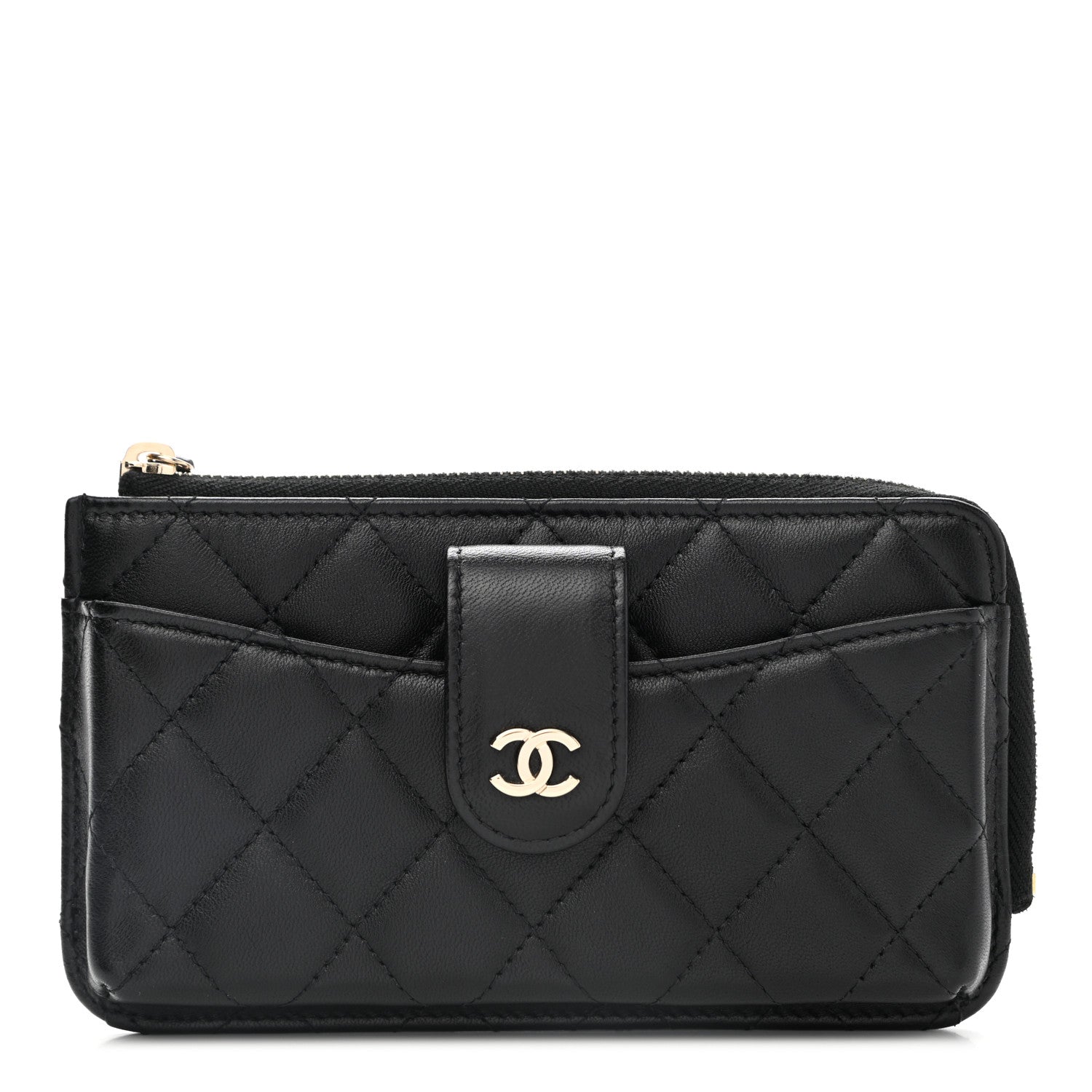 Chanel Lambskin Quilted Phone Holder Zip Clutch Black 1 of 8