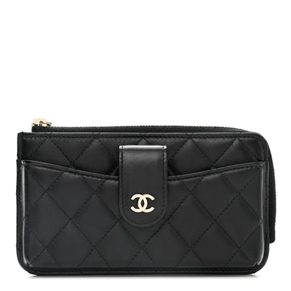 Chanel Lambskin Quilted Phone Holder Zip Clutch Black 1 of 8