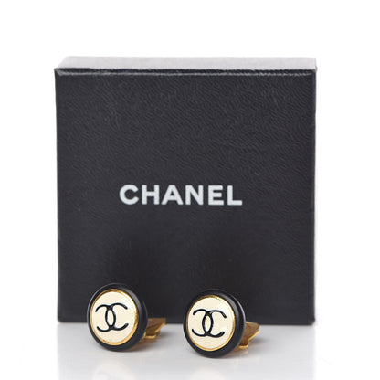 Chanel Enamel CC Clip On Earrings Ivory Gold Black 5 of 5