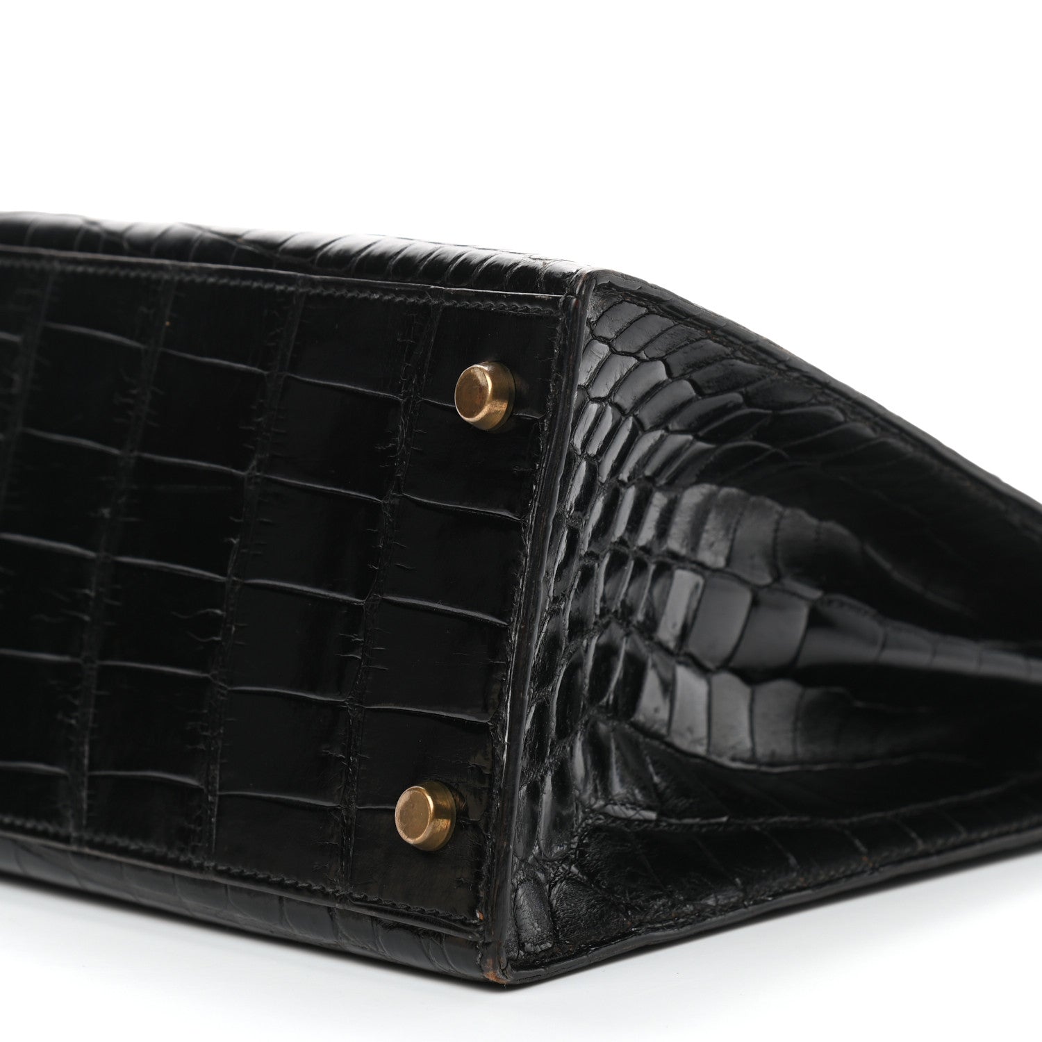 Hermes Shiny Niloticus Crocodile Kelly Sellier 28 Black 10 of 13