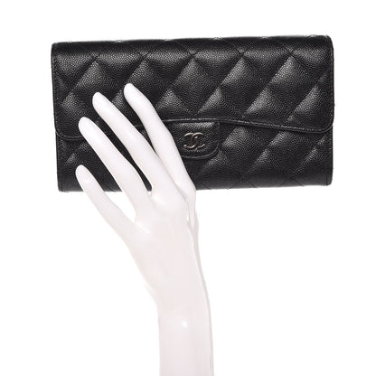 Chanel Iridescent Caviar Quilted Large Gusset Flap Wallet Black 2 of 9