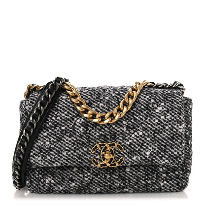 Chanel Tweed Quilted Medium Chanel 19 Flap Black White 1 of 12
