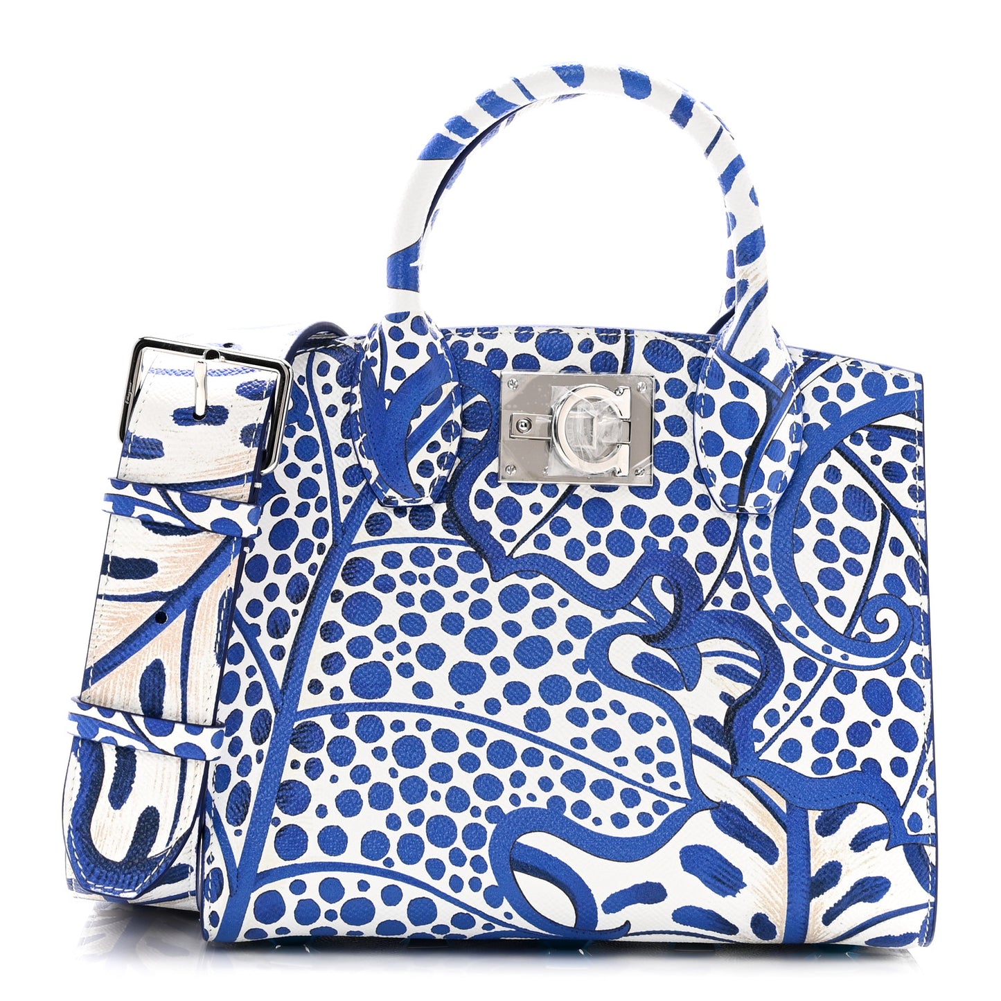 Calfskin Foliage Print Small The Studio Bag White Blue