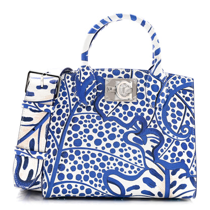 Salvatore Ferragamo Calfskin Foliage Print Small The Studio Bag White Blue 1 of 9