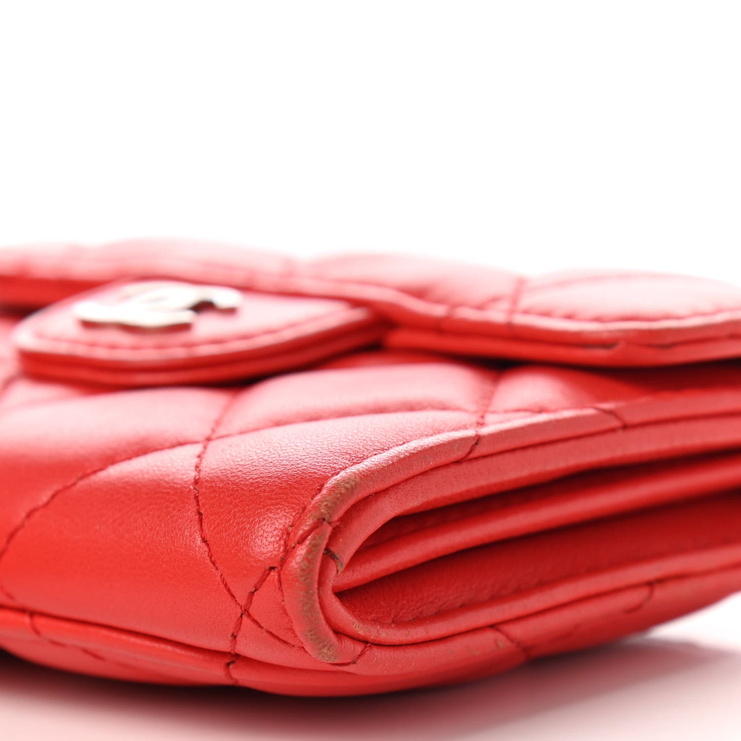 Lambskin Quilted Flap Card Holder Wallet Red