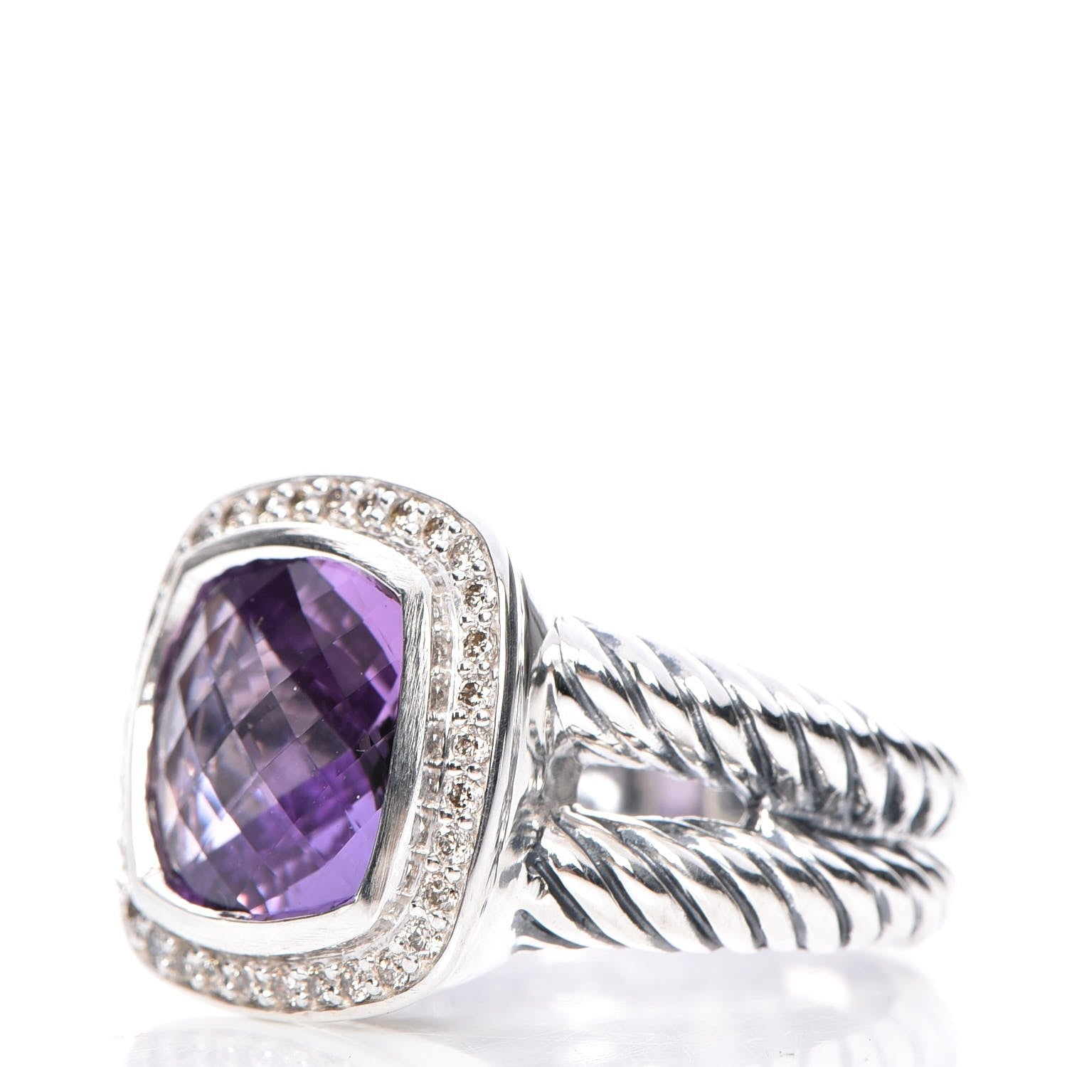David Yurman Sterling Silver Diamond Amethyst 11mm Albion Ring 53 6.5 3 of 5