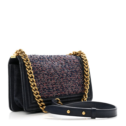 Chanel Tweed Denim Medium Boy Flap Navy Blue 3 of 10