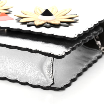 Fendi Metallic Vitello Hypnoteyes Scalloped Tube Wallet on Chain Silver 11 of 11