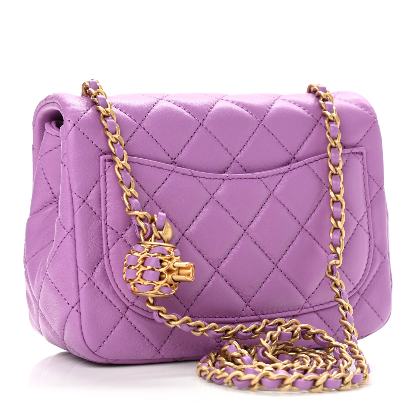 Lambskin Quilted Mini Pearl Crush Flap Purple
