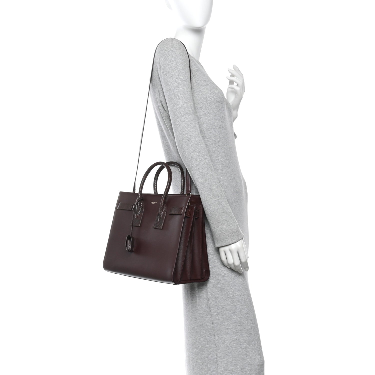 Saint Laurent Calfskin Snakeskin Small Sac De Jour Burgundy 2 of 9