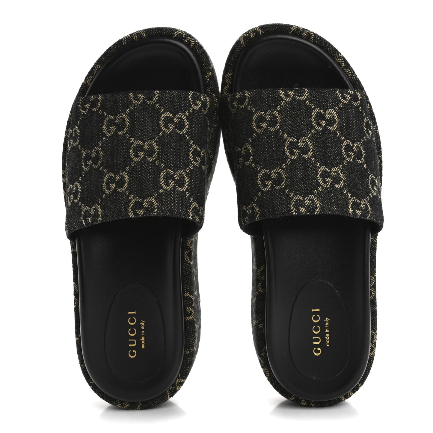 Jacquard Black Denim GG Monogram Angelina Platform 55mm Slide Sandals 36 Black Ivory