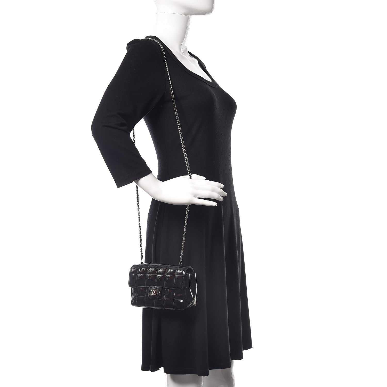 Chanel Distress Patent Quilted Mini Chocolate Bar Flap Black 2 of 9
