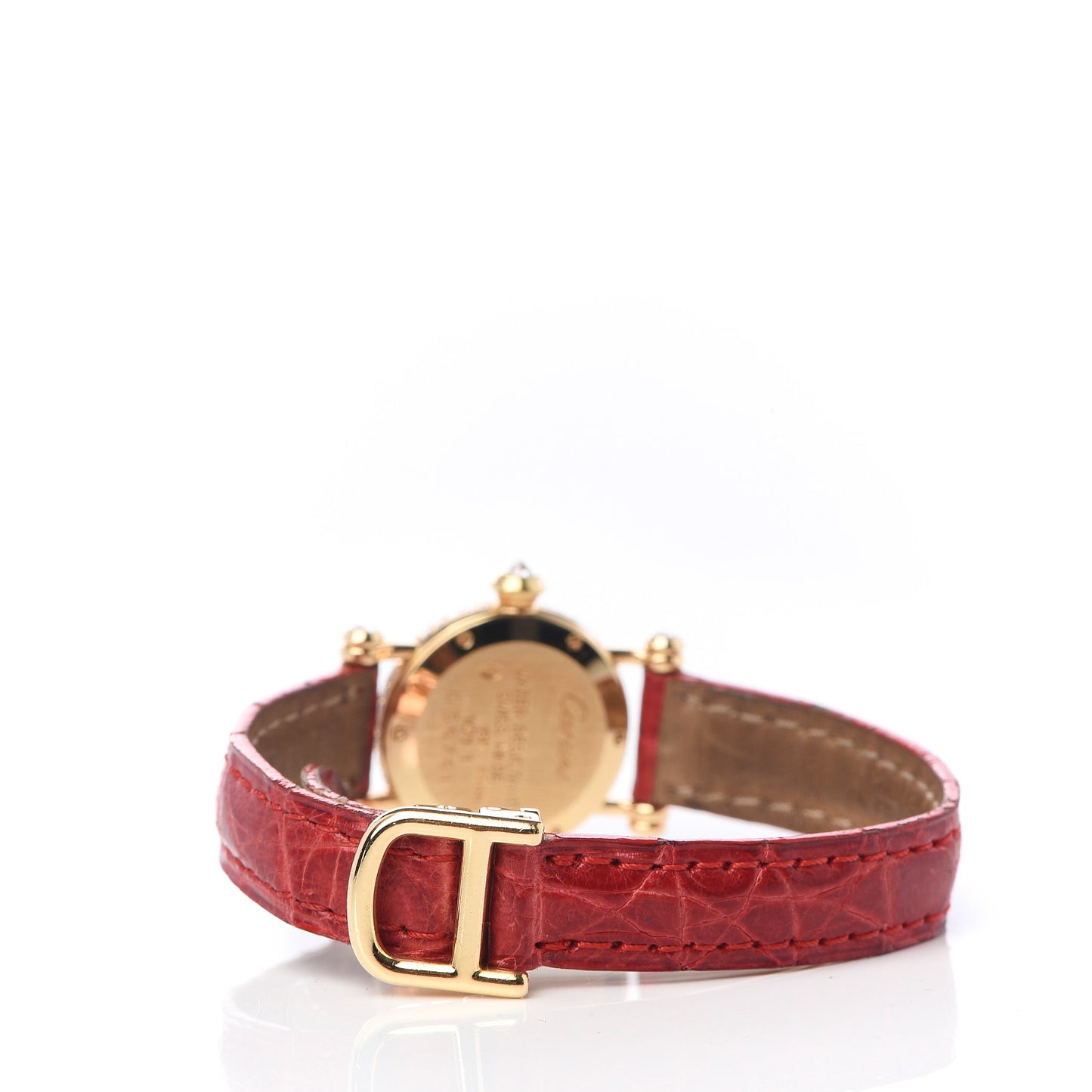 18K Yellow Gold Alligator Diamond Bezel 20mm Diabolo Quartz Watch Red