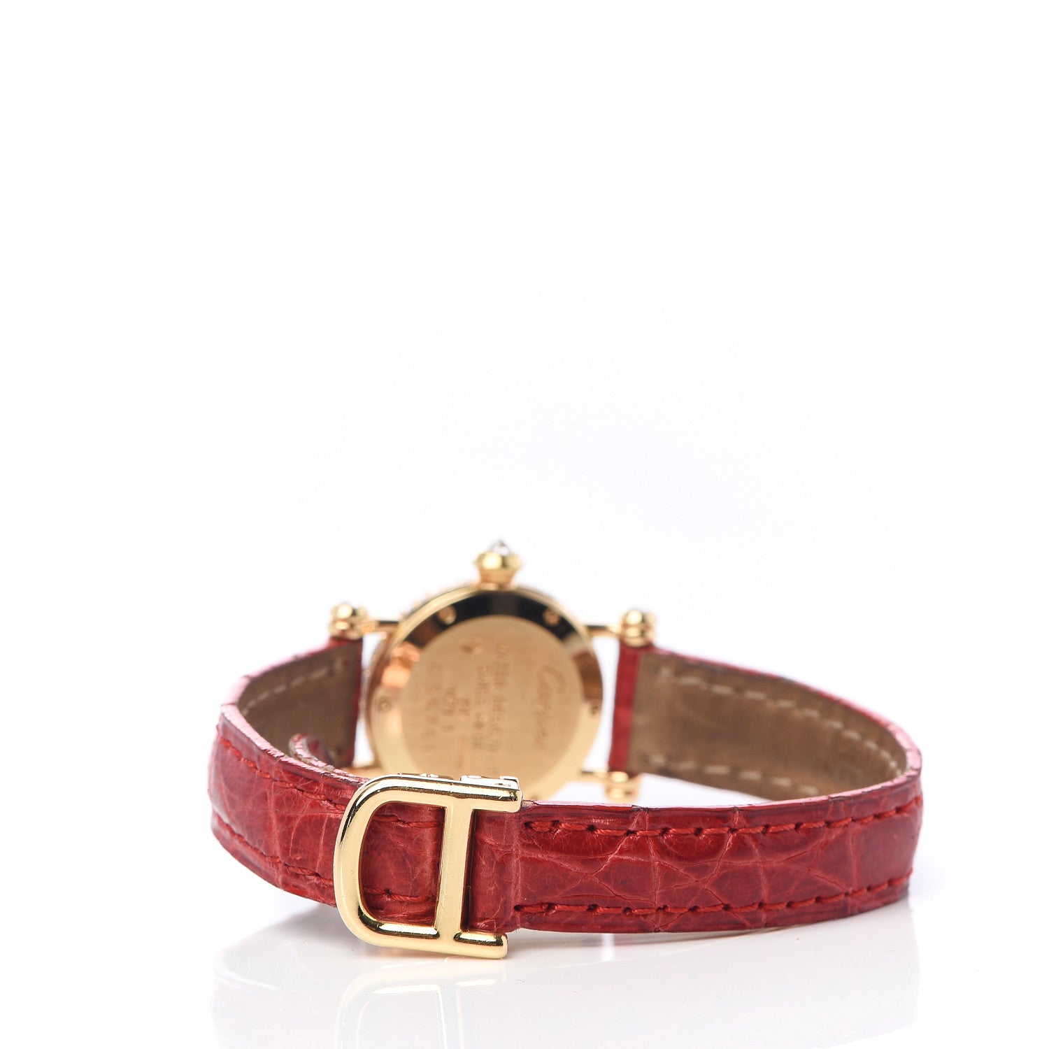 Cartier 18K Yellow Gold Alligator Diamond Bezel 20mm Diabolo Quartz Watch Red 4 of 10