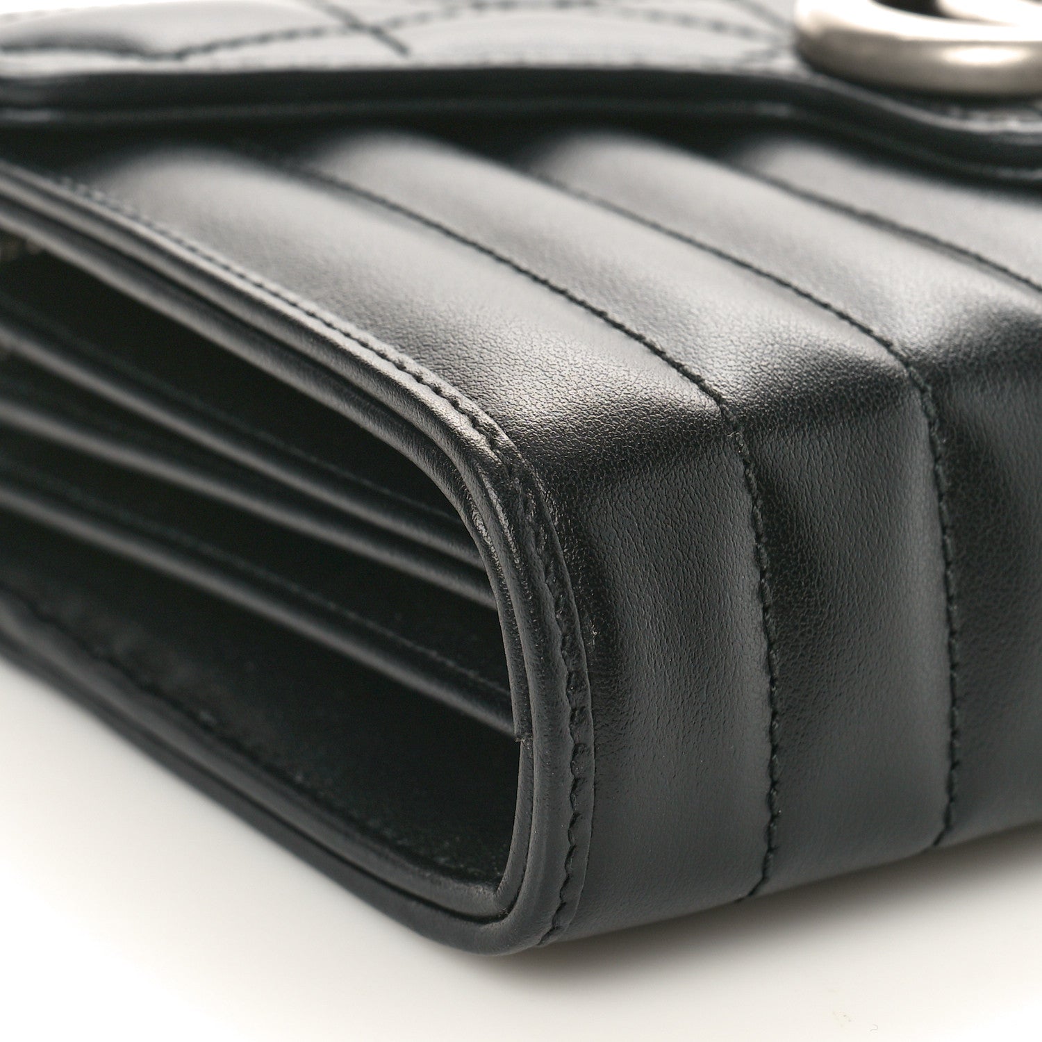 Gucci Calfskin Matelasse Aria GG Marmont Chain Wallet Black 9 of 11