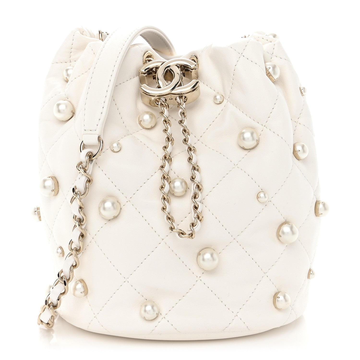 Chanel Lambskin Quilted Pearl About Pearls Drawstring Bag White 1 of 13