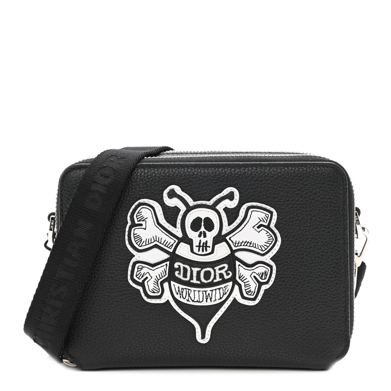 Christian Dior X SHAWN STUSSY Grained Calfskin Double Zip Crossbody Pouch Black 1 of 10