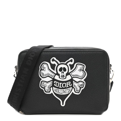 Christian Dior X SHAWN STUSSY Grained Calfskin Double Zip Crossbody Pouch Black 1 of 10