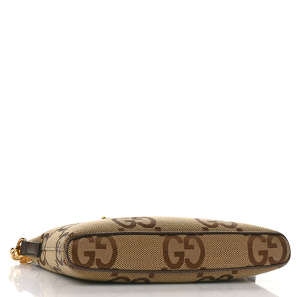 Gucci Monogram Jumbo GG Textured Dollar Calfskin Web Wristlet Messenger Bag Camel Ebony New Acero 4 of 8